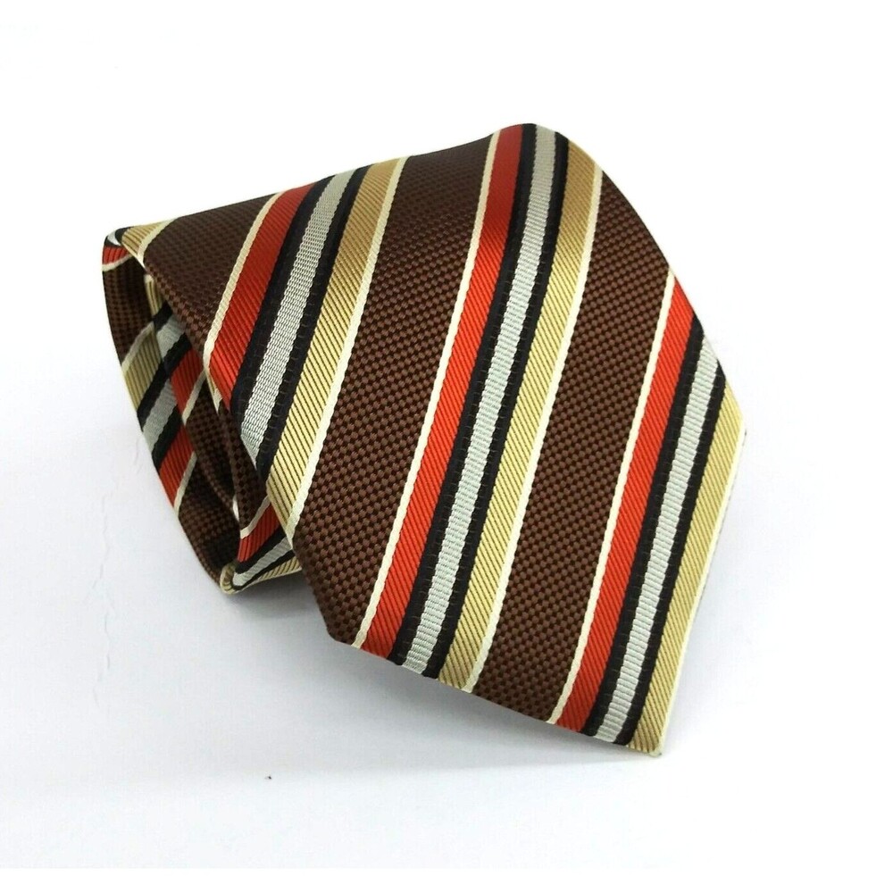 Covington Mens Necktie 100% Polyester Brown Orange Striped Tie - 57.50" x 3.50"